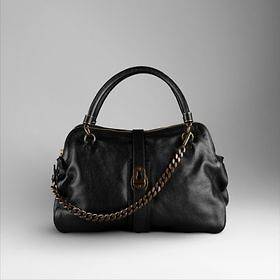 BURBERRY Landen Grainy Leather Chain Tote Satchel Handbag/$1195, NWT