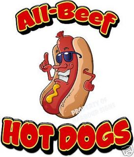 All Beef Hot Dogs Hotdogs Restaurant Cart Concession Food Truck Decal 