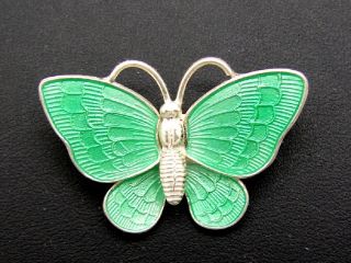 Sterling Silver Denmark Light Green Butterfly Pin Brooch Scandinavian 