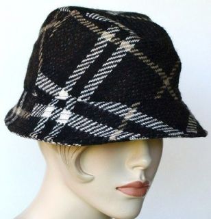 BURBERRY Authentic New Womens Bucket Hat size M Check Plaid 100% Wool