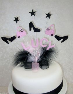 HANDBAG & SHOE BIRTHDAY CAKE TOPPER BABY PINK/BLACK ANY NAME 16th 