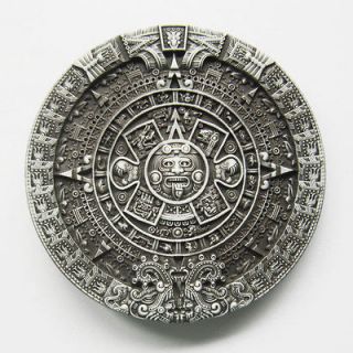 Aztec Calendar Belt Buckle   Beautiful Detailed Pewter   Mayan Indian 