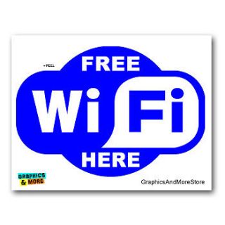 Free WiFi Internet Here   BLUE Store Cafe Sign   Window Bumper Sticker