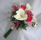 Hot Pink Fuchsia Watermelon Calla Lily Roses Bridal Bouquet Silk 