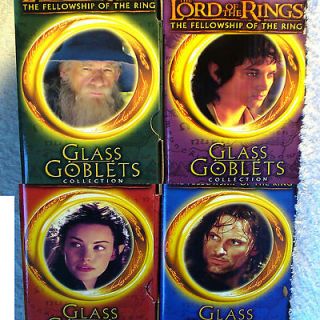 Burger King 2001 LOTR the Lord of the Rings 4 Goblet set Glass New 