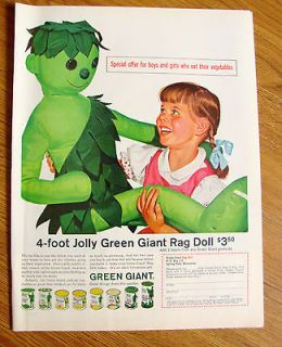 1962 Green Giant Ad 4 Foot Jolly Green Giant Rag Doll