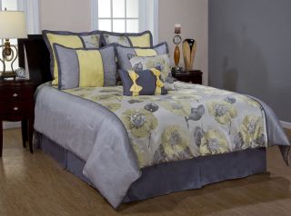 piece Luxury Comforter Bedding Set  A. Har, Yellow/Grey, Queen/King 