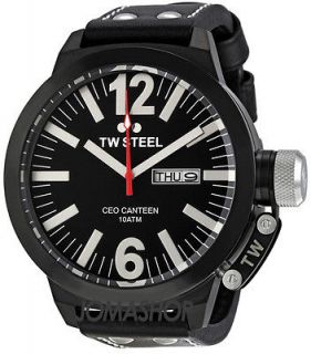 TW Steel CEO Canteen 50 MM Black Dial Black Leather Strap Mens Watch 