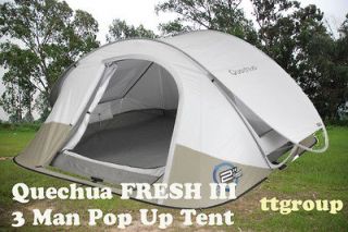 Quechua Waterproof Pop Up Camping Tent 2 Seconds FRESH III, 3 Man 