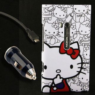 Faceplate Case+Car Charger for Nokia Lumia 900 Hello Kitty Snap On AT 