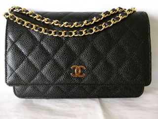 CHANEL BLACK QUILTED CAVIAR GOLD WOC WALLET ON CHAIN NWT NIB RARE 