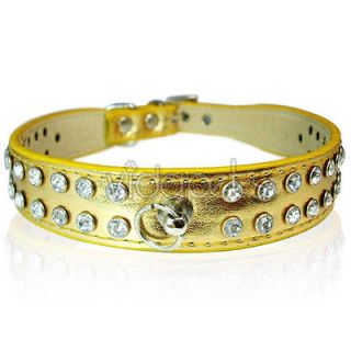   listed 10 12 Golden Leather 30 Rhinestone Dog Cat Collar Small XS