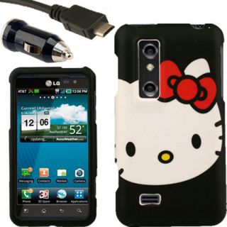 Case+Car Charger for LG Thrill 4G B Hello Kitty Cover Skin Faceplate
