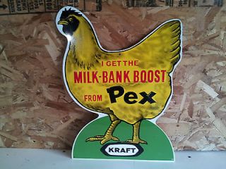 1950s vintage Kraft Pex Chicken Feed die cut tin sign old original