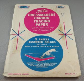 Vintage Penn 5 Sheets Assorted Colors Dressmakers Carbon Tracing Paper