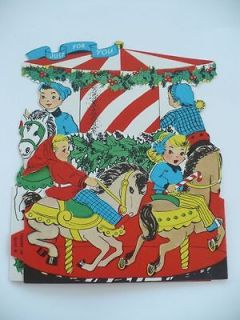   1950S CHILDRENS 3 D CHRISTMAS CAROUSEL MERRY GO ROUND CARD UNUSED