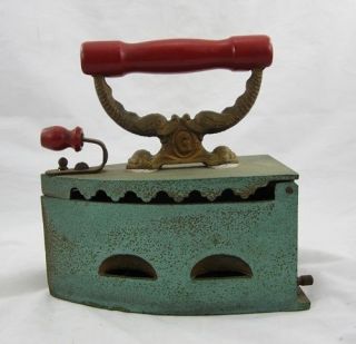Red & Green COAL HEATED BOX IRON Charcoal Fired SEA SERPENT Wooden 