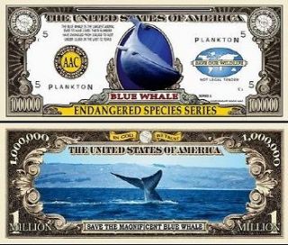 Endangered Blue Whale Dollar bills (5/$2.50)