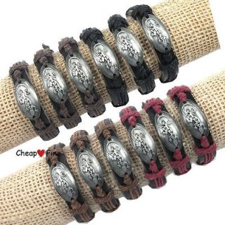   Lots 12pcs colorful Genuine Black Leather Hemp Lizard Charm Bracelets