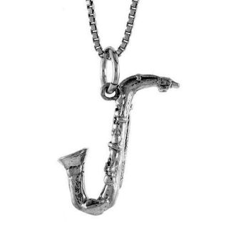   Silver Saxophone Pendant, Charm,18 inch Italian Box Chain #4p816