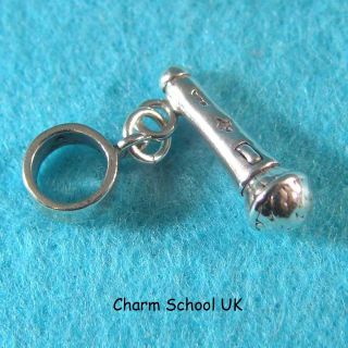 Microphone 3D 925 Sterling Silver Dangle Bead Charm