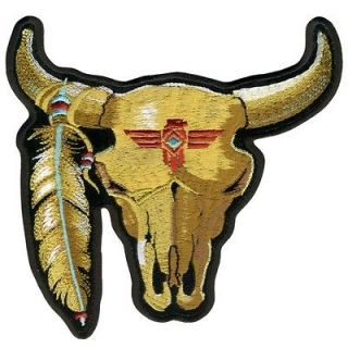 CATTLE SKULL FEATHER 12 HUGE BACK PATCH Fully Embroidered For Cool 