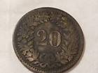 1850 BB SWISS SWITZERLAND HELVETIA 20 RAPPEN CIRCULATED COIN