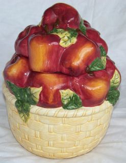   Apples In A Basket Design Cookie Jar Canister Centerpiece NEAR MINT