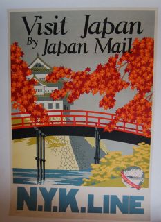 Original 1930 Visit Japan Ship Travel Poster Worldwide Passenger N.Y.K 