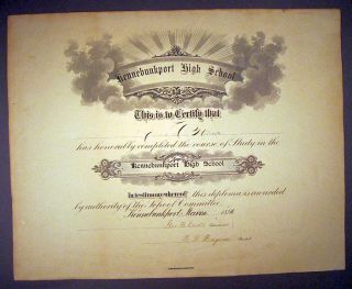 Kennebunkport, Maine 1896 High School diploma
