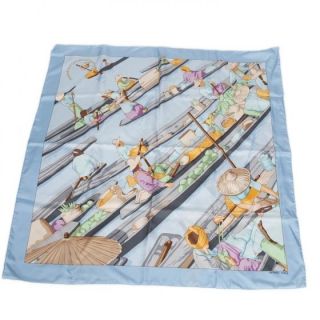 HERMES Silk MARCHE FLOTTANT DU LAC INLE Scarf Carre 90