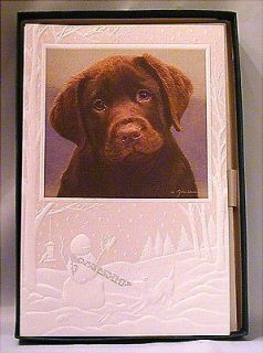 Box of 16 New Christmas Cards Chocolate Labrador Lab Puppy Dog 