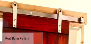 Modern Barn Door Hardware   Red Barn Finish   Flat Track with Wooden 