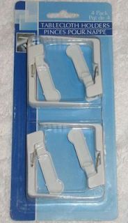 BRAND NEW★ WHITE TABLECLOTH HOLDERS 4 PACK lot clips table cloth 