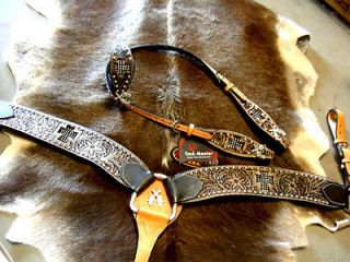 HORSE BRIDLE BREAST COLLAR WESTERN LEATHER HEADSTALL ANTIQUE CARVED 