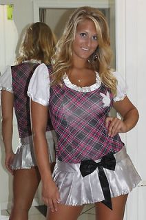 School Girl Pink Gray Check 1 piece mini dress outfit Costume Dance 