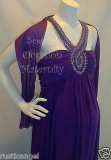 New Long Cleo Purple Beaded Maternity Dress LARGE Maxi Bridal Formal 