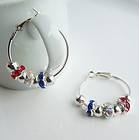 Hoop Earrings July 4th Red White Blue Beads Patriotic Basketball Wives 