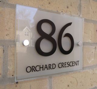 House Number Sign Plaque Modern Frosted Glass Effect