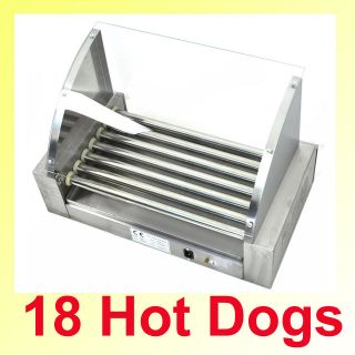 New Commercial Hot Dog Roller 18 Dogs Grill Cooker W/ Glass Hood 