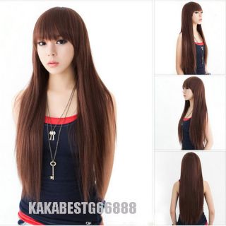 Korean style Elegant Lady Girls Long Straight natural Dark Brown 