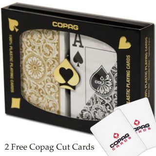Copag Playing Cards Poker Size, Black Gold, Jumbo Index w/ 2 Cut Cards