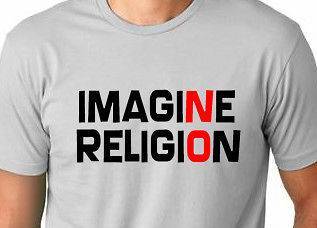 IMAGINE NO RELIGION print tshirt ORIGINAL artwork Atheist tee Free 
