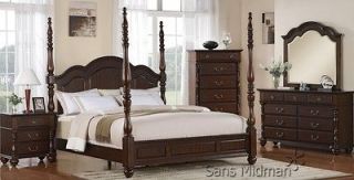 Savannah 6 Piece Spindle Post Bedroom Set Queen Size Classic 4 Poster 