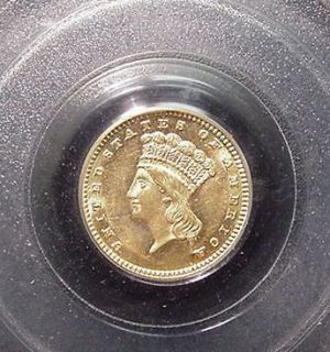 1869 Indian Princess Head with Large Head GOLD $1 Coin CAC & PCGS MINT 