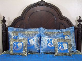   Peacock Duvet India Sari Quilt Bedding Set 7P Traditional Bedspread