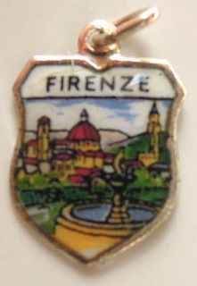   Florence Italy 800 Silver Vintage Enamel Travel Shield Bracelet Charm