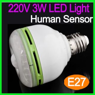 Infrared Human Sensor White LED Light Lamp Torch Bulb E27 3W 220V 