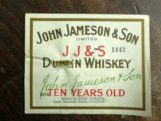 Large Vintage Jameson Irish Whiskey Label Crock Barrel John Curran 