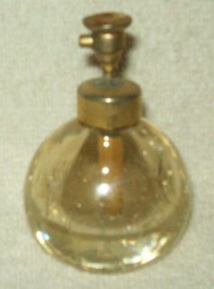   /Antique Irice Yellow/Amber Crackle Glass Perfume Atomizer Bottle